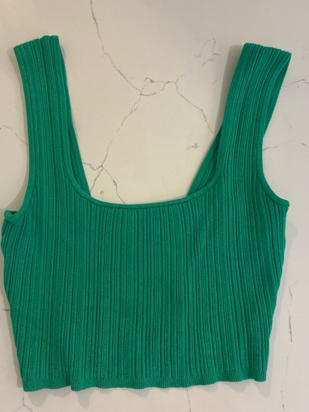 H&M Bright Green Ribbed Square-Neck Crop Tank